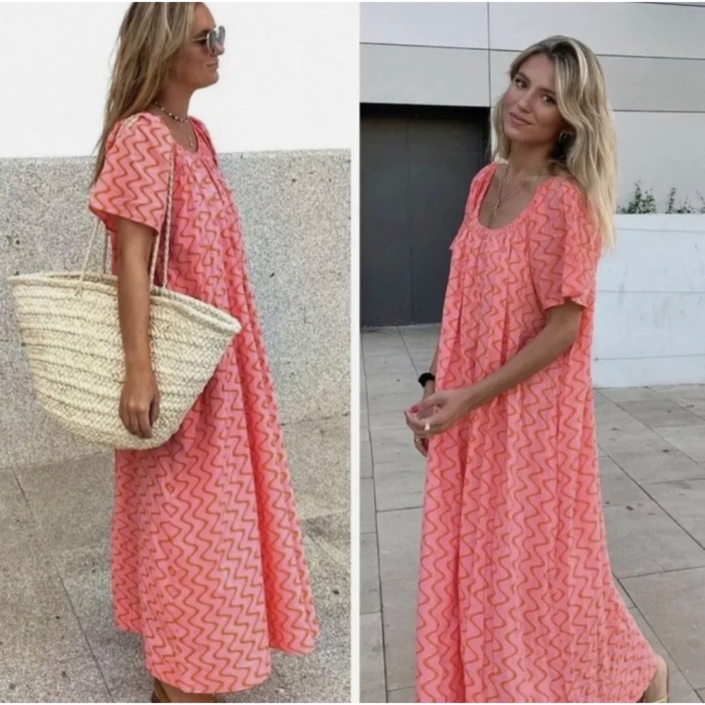 Zara ZigZag Printed Maxi Dress Size XS